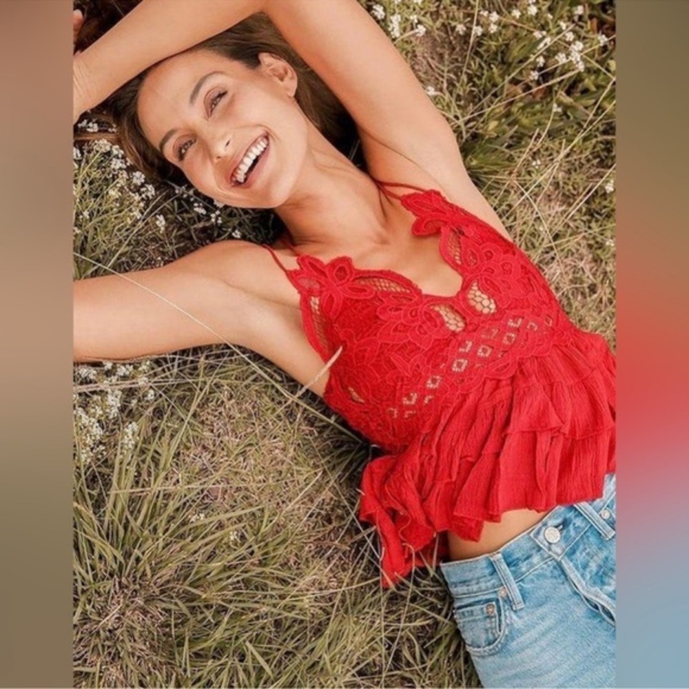 Free People Adella Cami Red Camisole bra top cami NWT xs